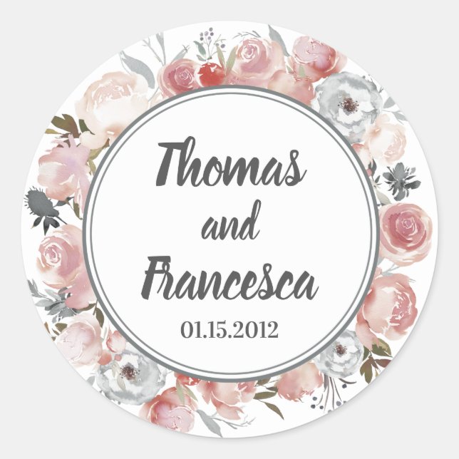 Sticker à Mariage floral rose et chardon (Devant)