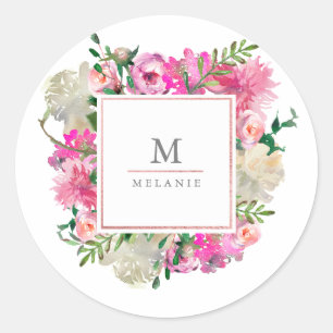 Sticker à monogramme floral bohème tendance