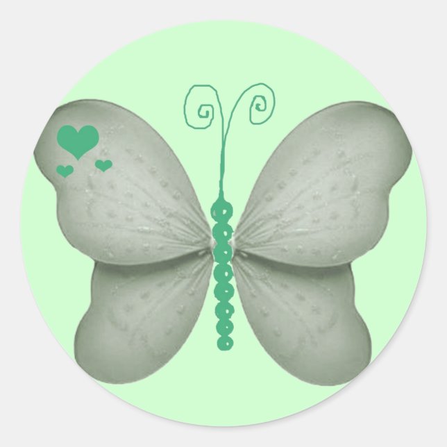 Sticker à papillon vert des coeurs et de la menthe (Devant)