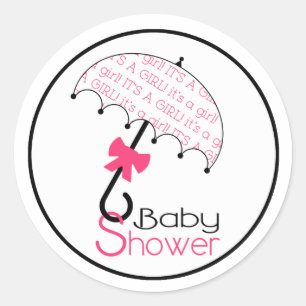 Sticker à parapluie en Baby shower rose et blanc n