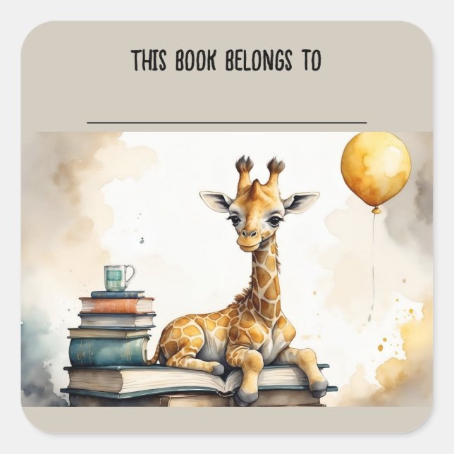 Sticker à plaques de livres et de girafe modifiabl (Devant)