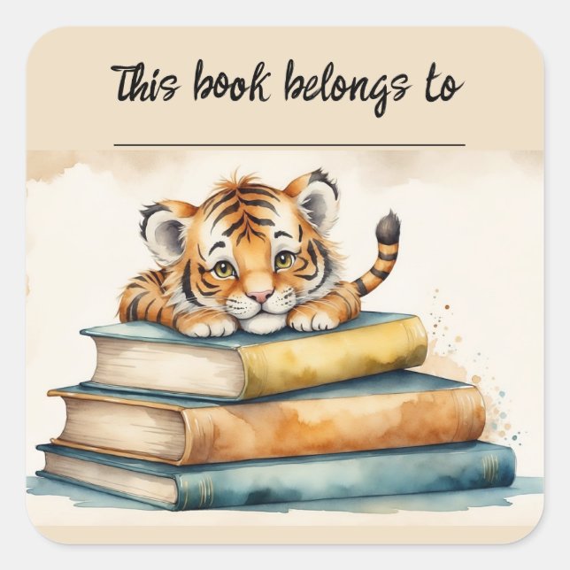 Sticker à plaques de livres et tigre modifiable (Devant)