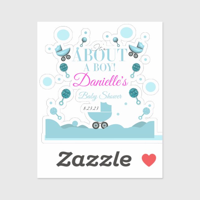 Sticker À propos d'un garçon Baby shower Invitation Invita (Feuille)