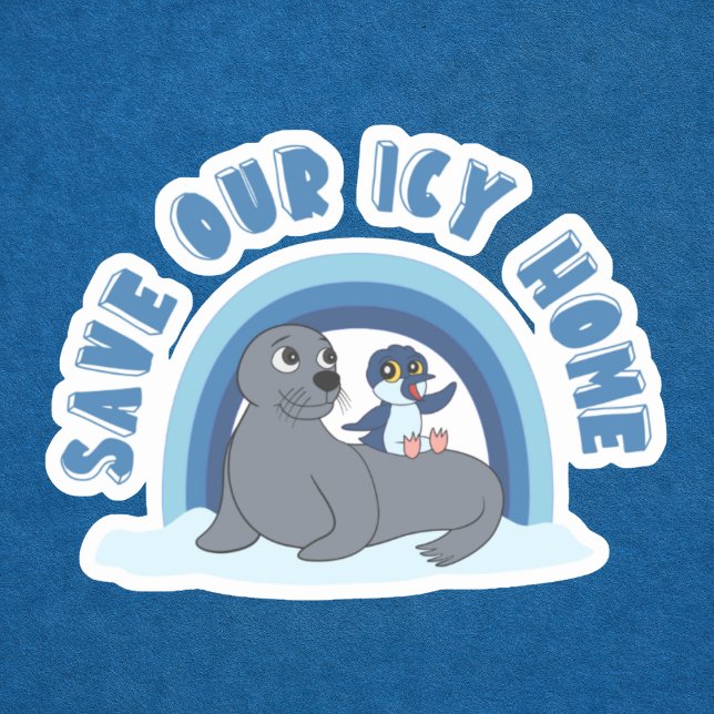 Sticker A seal and a penguin "Save Our Icy World" cartoon (Créateur téléchargé)