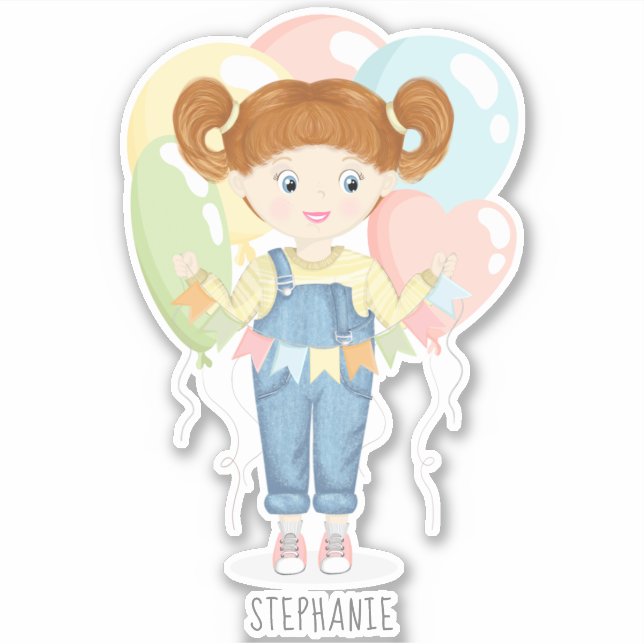Sticker à tête rouge pour fille d'anniversaire (Devant)