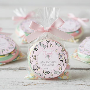 Sticker à thème Baby shower rose bonbon Merci