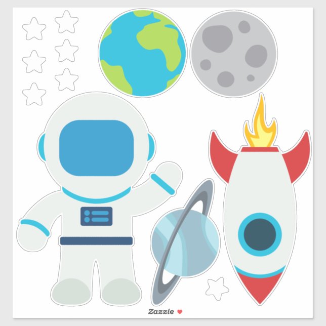 Sticker à thème spatial de fusée Astronaut (Feuille)