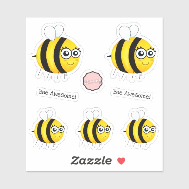 Sticker Abeille géniale, jolie abeille en dessin (Feuille)