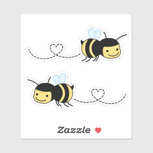Sticker Abeille heureuse bourdonnant autour du cœur (Feuille)