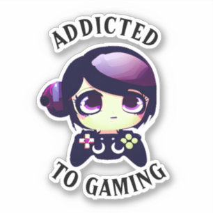 Sticker Accro au jeu   Joueuse mignonne et kawaii