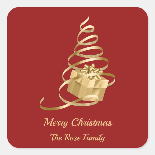 Sticker actuel de l'Arbre de Noël en ruban d'or (Devant)