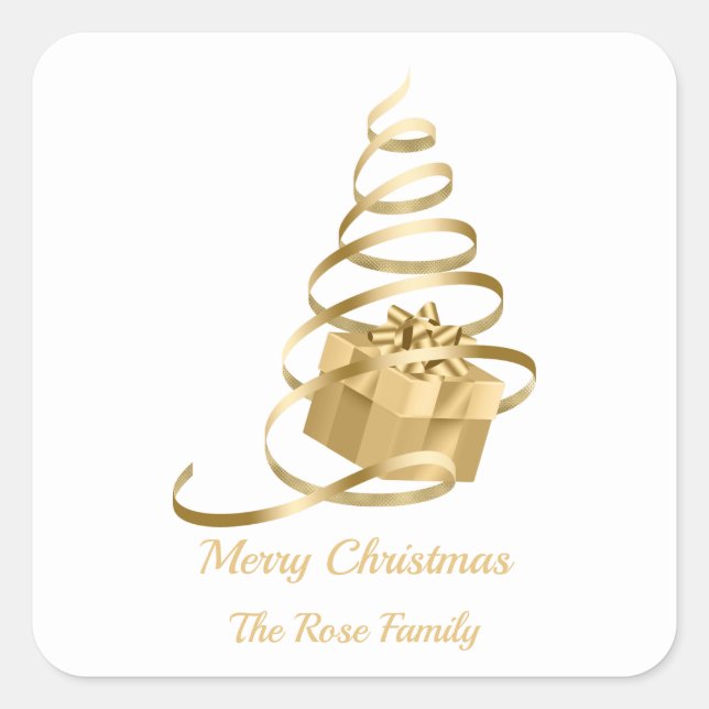 Sticker actuel de l'Arbre de Noël en ruban d'or (Devant)