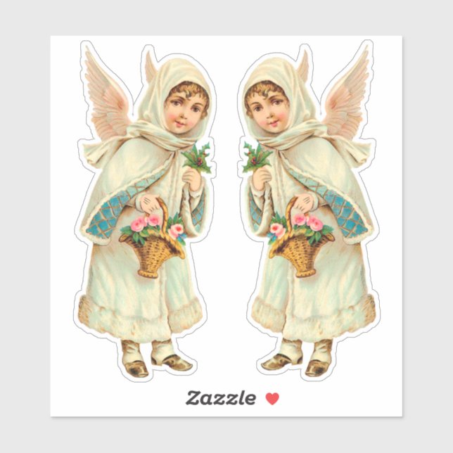 Sticker Adorable ange d'hiver victorien coupé (Feuille)