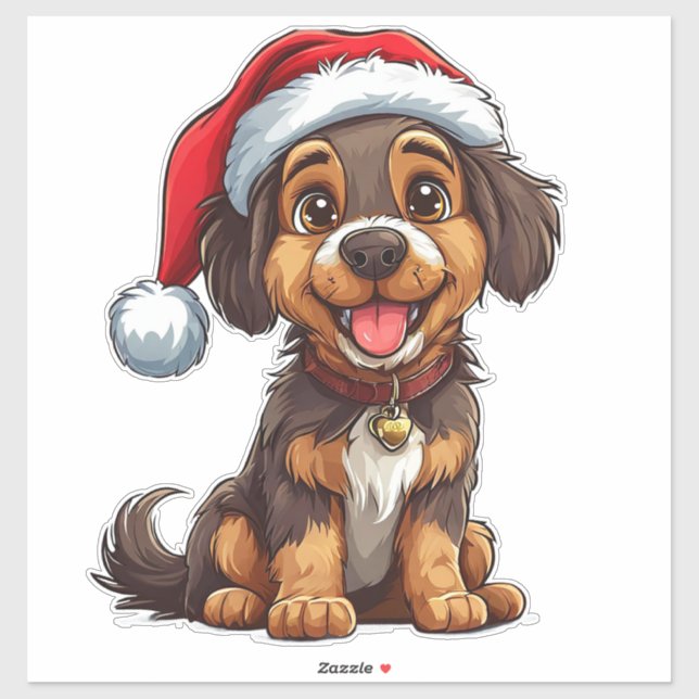 Sticker adorable chien de Noël (Feuille)