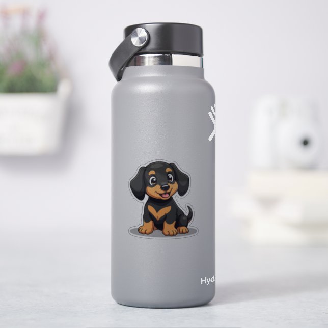 Sticker Adorable Dachshund Kawaii, Tasse Au Coeur, Petite (HydroFlask)