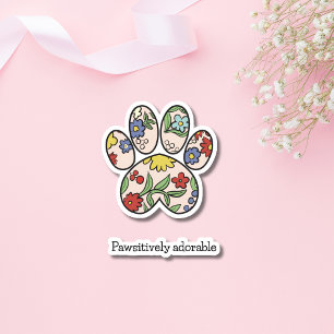 Sticker adorable empreinte de patte floral