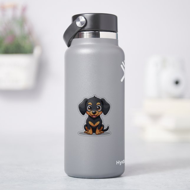 Sticker Adorable Kawaii Dachshund, Gros, Yeux Lumineux, Pe (HydroFlask)