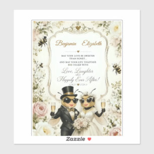 Sticker Adorables abeilles à miel, élégant mariage floral