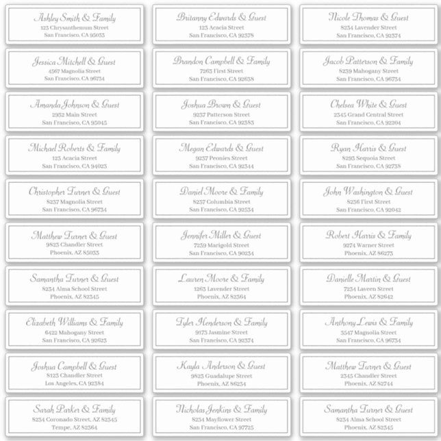 Sticker Adresse de nom d'invité Mariage de script classiqu (Devant)