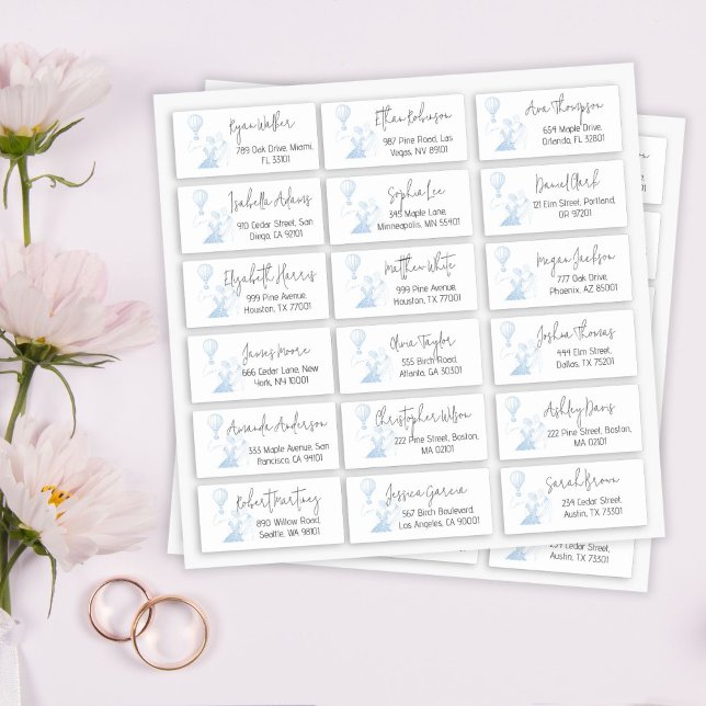 Sticker Adresse de retour du client Toile De Jouy Blue Rom (Simple Script Wedding Guest Address Labels)