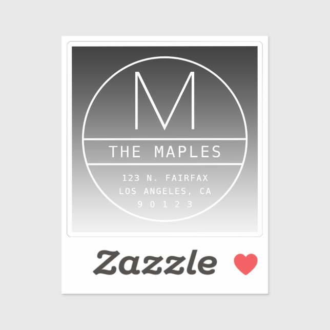 Sticker Adresse de retour moderne et monogramme | Noir dég (Feuille)