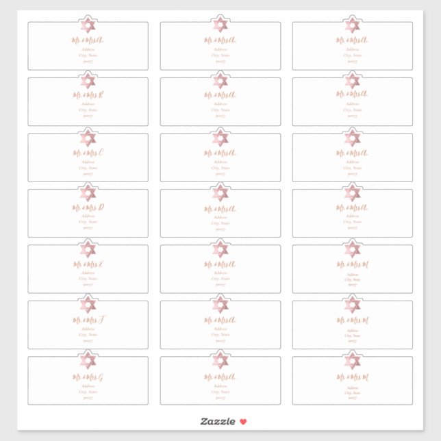 Sticker Adresse d'invité transparente, Faux Rose Gold Star (Feuille)