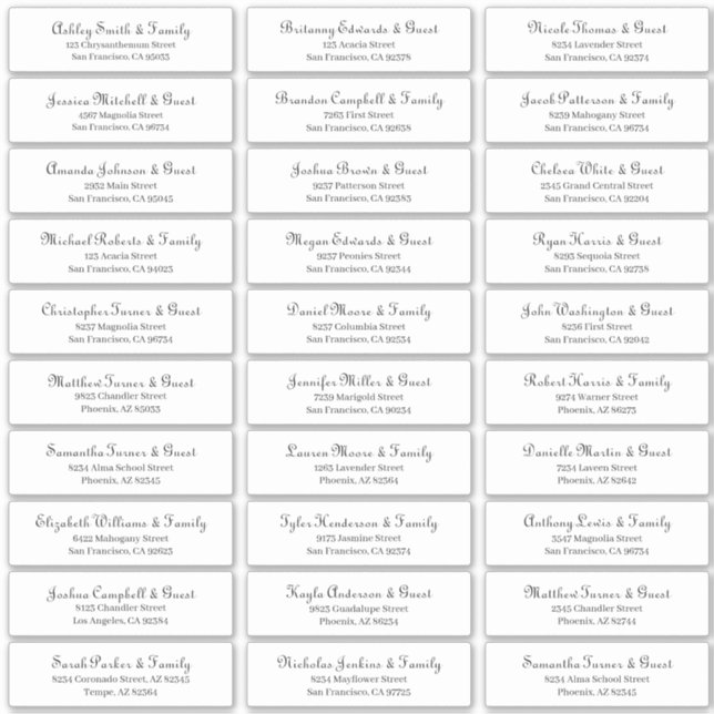 Sticker Adresse du Mariage de script classique simple (Devant)