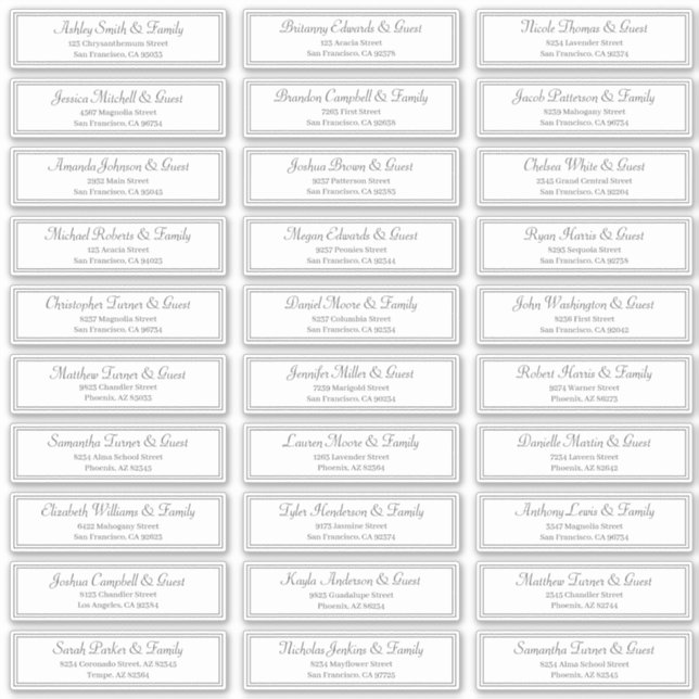 Sticker Adresse du Mariage de script de trame classique (Devant)