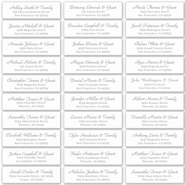 Sticker Adresse du Mariage invité de script cursif simple (Devant)