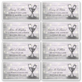 Sticker Adresse mariage Champagne Verre Bois Lumières à co