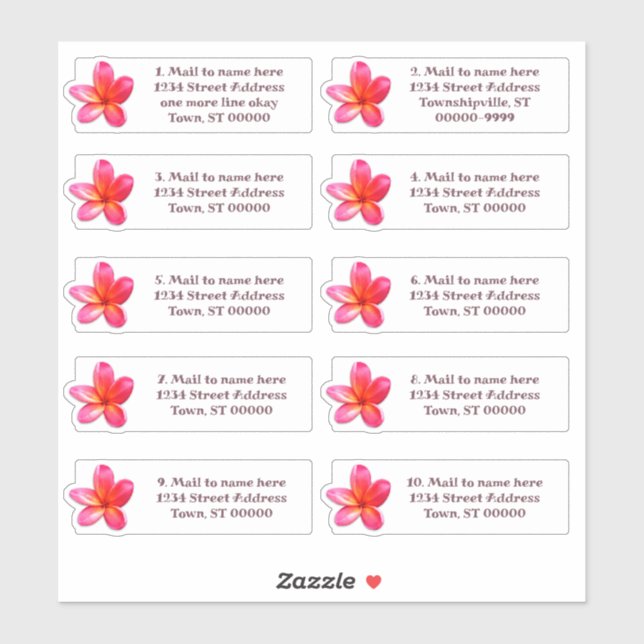Sticker Adresse postale individuelle Plumeria Flower (Feuille)