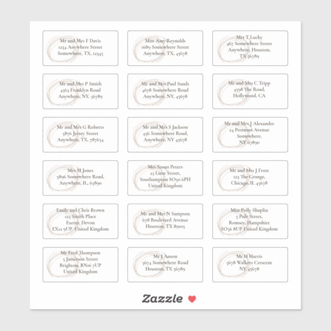 Sticker Adresses de nom individuel contemporain (Feuille)
