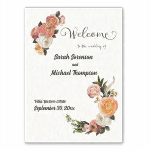 Sticker Affiche de bienvenue mariage Florale personnalisée