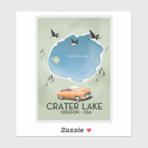 Sticker Affiche de carte de voyage du lac Crater Oregon