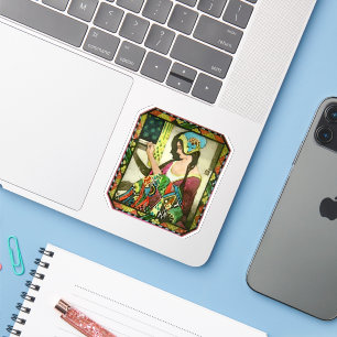 Sticker Affiche de quiltier Art Nouveau – Femme de couture