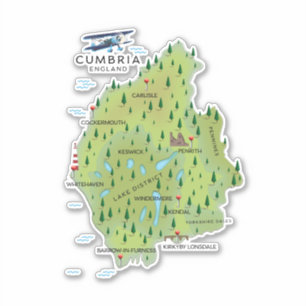 Sticker Affiche de voyage de la carte Cumbria England Map.
