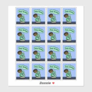 Sticker African American Boy and Cake
