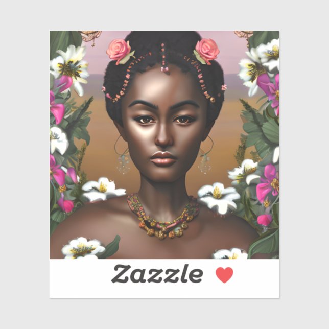 Sticker Afro-Américaine Beauté IA Art (Feuille)