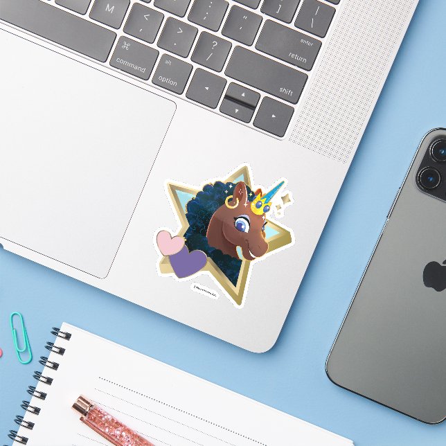 Sticker Afro Unicorn étoile magique (Ordinateur portable avec iPhone)