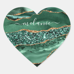 Sticker Agate Green Gold Parties scintillant Marbl