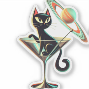 Sticker Âge atomique Futuriste de l'espace Noir Cat Martin