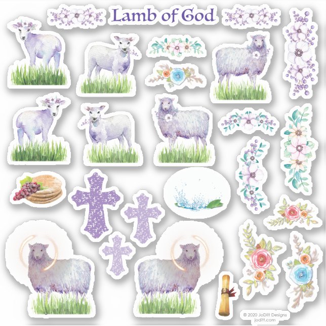 Sticker Agneau de Pâques chrétien de Dieu Aquarelle Floral (Devant)