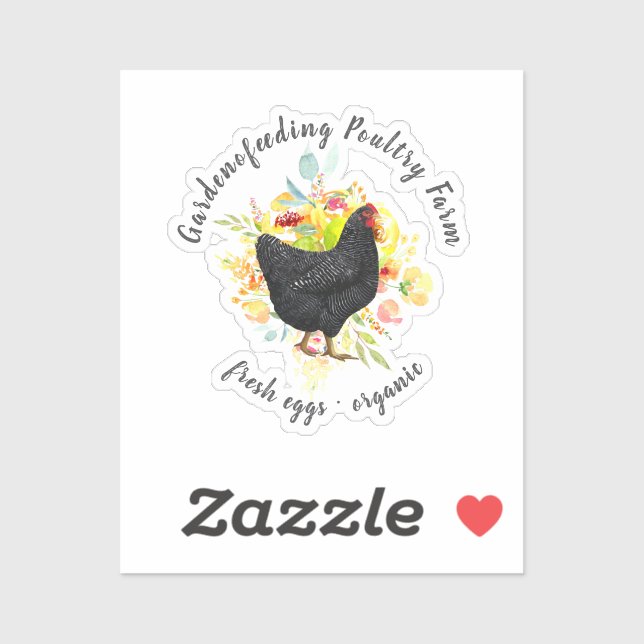 Sticker Agritourisme de poulet jaune Floral noir (Feuille)