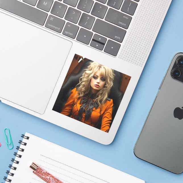 Sticker Ai Lady (Ordinateur portable avec iPhone)