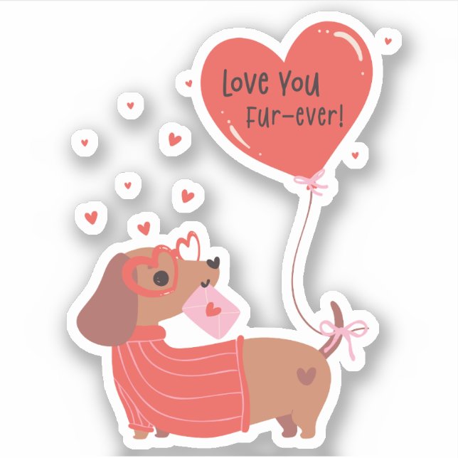Sticker Aimez-vous Fourrure-toujours mignon Chien Dachshun (Devant)