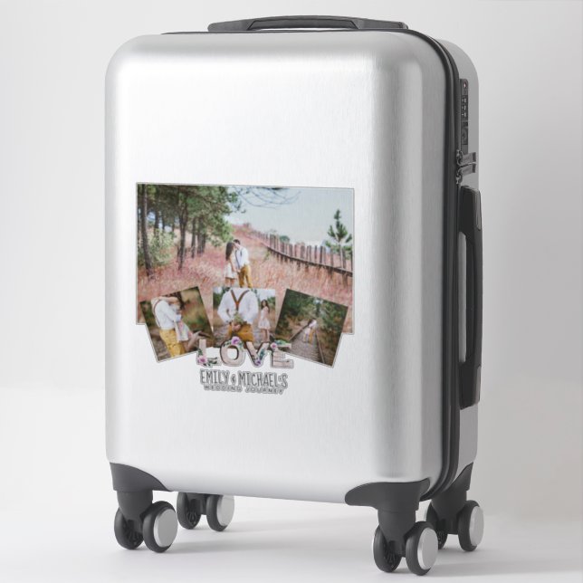 Sticker Ajouter 4 PHOTOS Rustic Flower NEWLYWEDS MARIAGE (Sur valise)