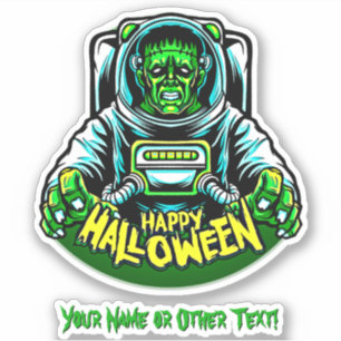 Sticker Ajouter Nom, Astronaute Monstre Zombie Vert Bleu