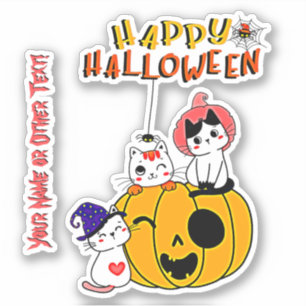 Sticker Ajouter Nom, Cute Kittens Citrouille Spiders Web R