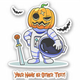 Sticker Ajouter un nom Cute Astronaut Citrouille tête avec