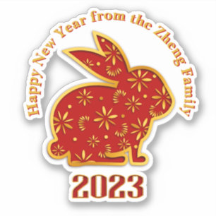 Sticker Ajouter un nom Joyeux Nouvel An Chinois 2023 Lapin